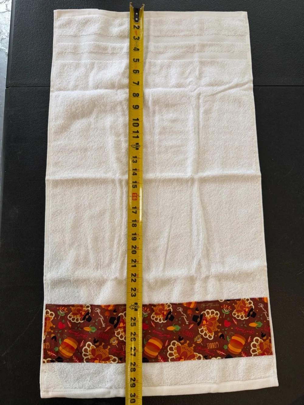 White Hand Towel with Autumn Turkey Print Accent
